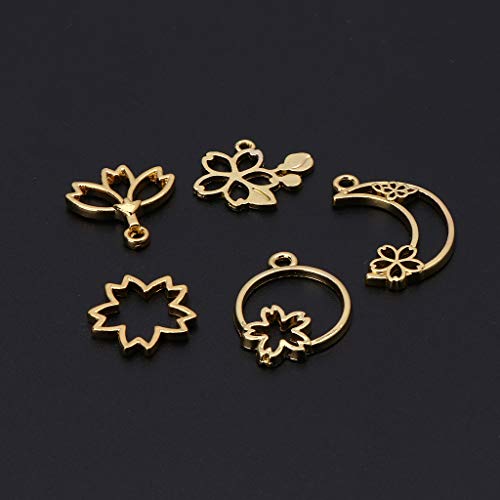 Cuigu 5pcs Charme de Flor de Cerezo Abierto Flor pressée Marco vacío Pendentifs Creux