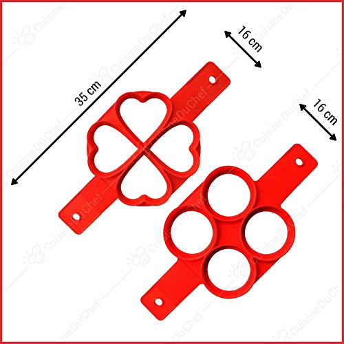 ✮ cuisineduchef ✮ – Juego de 2 moldes Silicones | formas originales: corazón & redondo | molde antiadherente para crêpes, tortitas, huevos, tortitas (| de horno Simple & rápido de Vos pastelería