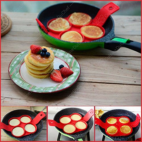 ✮ cuisineduchef ✮ – Juego de 2 moldes Silicones | formas originales: corazón & redondo | molde antiadherente para crêpes, tortitas, huevos, tortitas (| de horno Simple & rápido de Vos pastelería