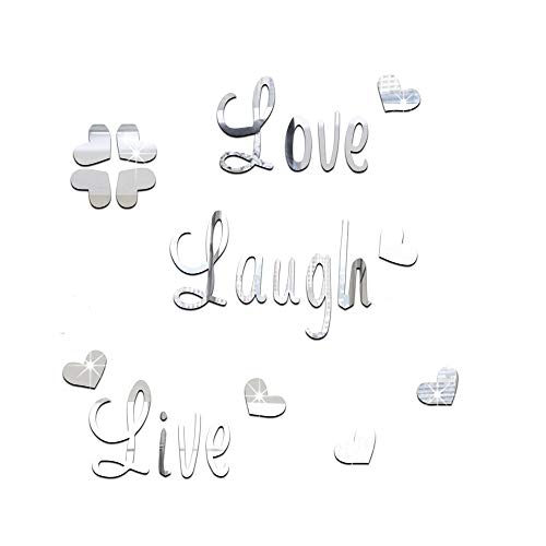 CUNYA 3D acrílico espejo pared pegatinas DIY Love Live Laugh Letras y mariposa compuestas arte pared papel pintado decoración del hogar para sala de estar, dormitorio, baño (plata)