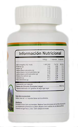 CÚRCUMA (Curcuma longa) 100% natural 90 cápsulas de 500mg.Cápsula elaborada con alga agar-agar Apto para veganos.Envío gratis España.Canarias y resto de Europa gratis en compra superior a 49€