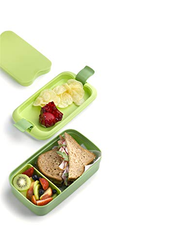 Curver - Bento hermético Hermético para Alimentos Lunch & Go 1,4L. - Con Cubiertos - 2 Compartimentos + Separador Interno - Color Verde Lima