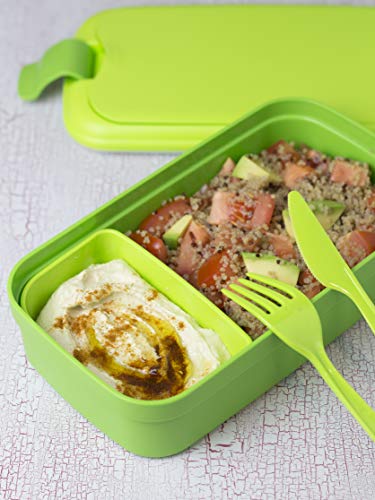 Curver - Bento hermético Hermético para Alimentos Lunch & Go 1,4L. - Con Cubiertos - 2 Compartimentos + Separador Interno - Color Verde Lima