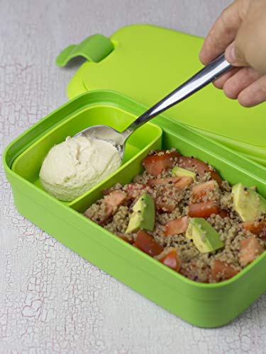 Curver - Bento hermético Hermético para Alimentos Lunch & Go 1,4L. - Con Cubiertos - 2 Compartimentos + Separador Interno - Color Verde Lima