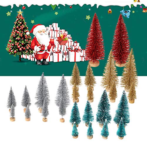 CUSFULL 26Pcs Mini Árboles de Nieve de Sisal Navideňo, Árboles de Pino Nieve Helada con Base de Madera en Miniatura, Árboles de Navidad para DIY, Decoración del Hogar, Artesanías de Mesa