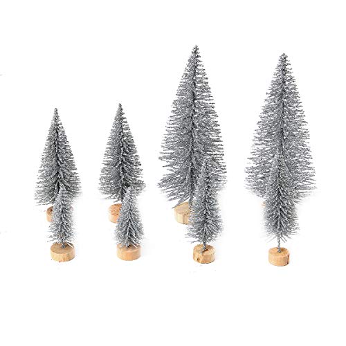 CUSFULL 26Pcs Mini Árboles de Nieve de Sisal Navideňo, Árboles de Pino Nieve Helada con Base de Madera en Miniatura, Árboles de Navidad para DIY, Decoración del Hogar, Artesanías de Mesa