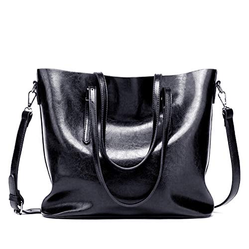 Czemo Bolsos de Mujer de Piel Bolso Tote Grande Bolso Bandolera de Cuero Bolsa de la Compra (Negro)