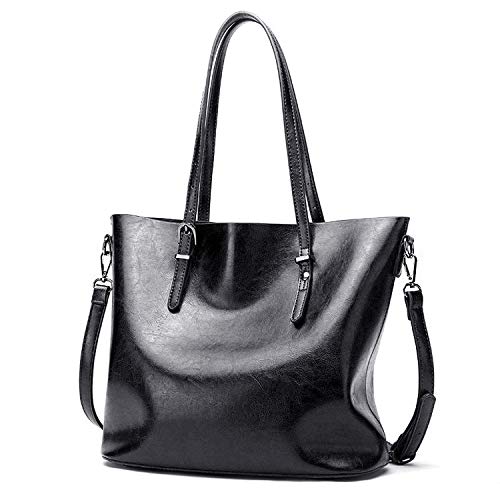 Czemo Bolsos de Mujer de Piel Bolso Tote Grande Bolso Bandolera de Cuero Bolsa de la Compra (Negro)