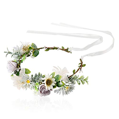 Czemo Diadema de Flores Mujer Coronas de Flores con Cinta Ajustable Floral Garland Corona de Pelo para Playa Festival Boda