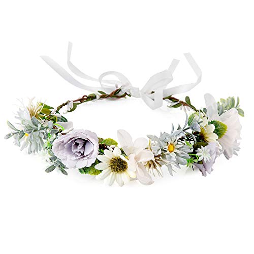 Czemo Diadema de Flores Mujer Coronas de Flores con Cinta Ajustable Floral Garland Corona de Pelo para Playa Festival Boda