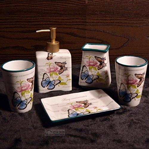 CZOOR 5 Piezas Conjunto Mariposa craquelado Esmalte diseño cerámica baño Conjunto de baño artículos de tocador decoración Regalos de Boda