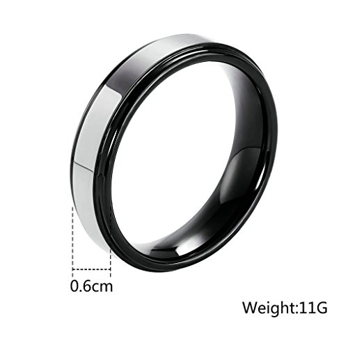 Daesar Joyería Anillo Acero de Tungsteno Hombre de Ajuste Cómodo Acabado de Dos Piedras del Hilador Redondo Forma Plata Negro Talla 15