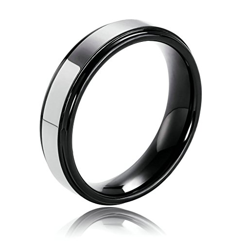 Daesar Joyería Anillo Acero de Tungsteno Hombre de Ajuste Cómodo Acabado de Dos Piedras del Hilador Redondo Forma Plata Negro Talla 15