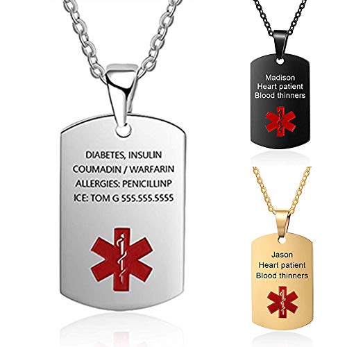 DaMei Colgante Hombre Personalizado Alerta Médica Placa Colgante Etiqueta de Perro Militar Hombre Collar Chapas Militares Personalizadas Grabado Personalizado