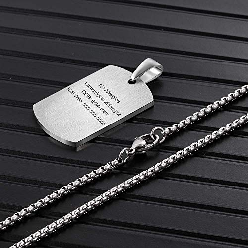 DaMei Colgante Hombre Personalizado Alerta Médica Placa Colgante Etiqueta de Perro Militar Hombre Collar Chapas Militares Personalizadas Grabado Personalizado