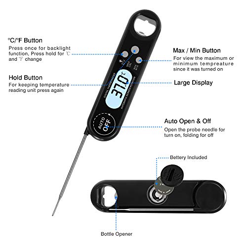 DAMO Termómetro de Carne, termómetro Digital de Lectura instantánea Termómetro electrónico de Alimentos con sonda para Cocina, Barbacoa, Pollo, Alimentos a la Parrilla, fácil de Usar e Impermeable