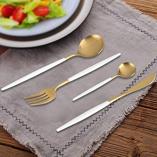 DaMohony Vajilla Set Acero Inoxidable Color Cuchara Tenedor Cuchillo Vajilla (Blanco + Dorado 4Pcs / Set)