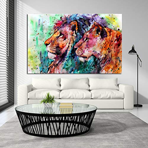 Danjiao Acuarela Cartel Lienzo Pintura Animal Estampados Resumen León Moderno Arte Pop De Pared Para Sala Decoración Para El Hogar Sala De Estar Decor 60x90cm