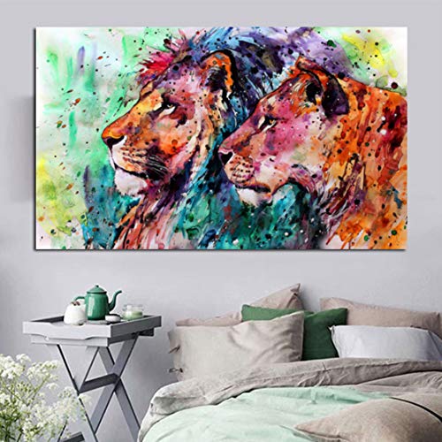 Danjiao Acuarela Cartel Lienzo Pintura Animal Estampados Resumen León Moderno Arte Pop De Pared Para Sala Decoración Para El Hogar Sala De Estar Decor 60x90cm