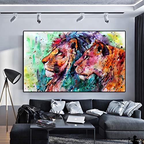 Danjiao Acuarela Cartel Lienzo Pintura Animal Estampados Resumen León Moderno Arte Pop De Pared Para Sala Decoración Para El Hogar Sala De Estar Decor 60x90cm