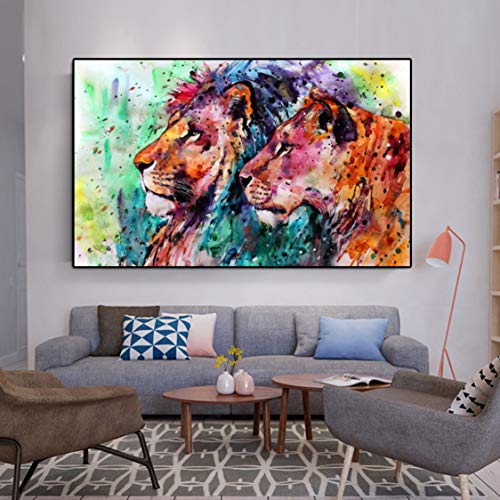 Danjiao Acuarela Cartel Lienzo Pintura Animal Estampados Resumen León Moderno Arte Pop De Pared Para Sala Decoración Para El Hogar Sala De Estar Decor 60x90cm