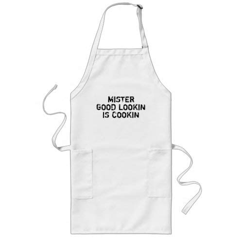 daoyiqi Funny Bib Apron, Funny BBQ Grill Apron Mr Good Lookin Is Cookin Chef Cooking Kitchen Apron with Pocket for Men Women 28 x 32 Inch Apron