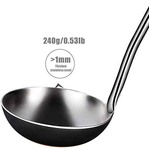 Dasorende Cucharón para Sopa, Cucharón De Acero Inoxidable 304 Cuchara Wok Herramientas con Manejar De Madera Largo Resistente Al Calor, Plateado / 14,6 Pulgadas