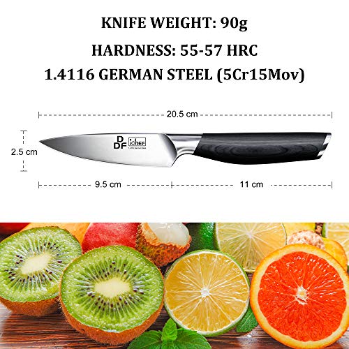 DDF iohEF Cuchillo Fruta, Cuchillo de Cocina para Pelar 9.5 cm Cuchillo Acero Inoxidable de Alto Carbono Mango Ergonómico Cuchillo de Frutas y Verduras La cocinas y restaurantes Caja de Regalo