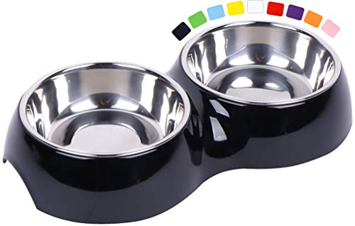 DDOXX Comedero Doble Perro, Antideslizante | Muchos Colores y Tamaños | para Perros Pequeño, Mediano y Grande | Bol Accesorios Acero INOX-Idable Melamina Gato Cachorro | Negro, 2 x 160 ml