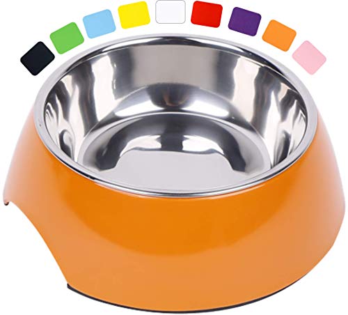 DDOXX Comedero Perro, Antideslizante | Muchos Colores y Tamaños | para Perros Pequeño, Mediano y Grande | Bol Accesorios Acero INOX-Idable Melamina Gato Cachorro | Naranja, 160 ml