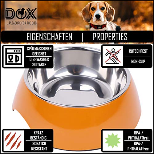 DDOXX Comedero Perro, Antideslizante | Muchos Colores y Tamaños | para Perros Pequeño, Mediano y Grande | Bol Accesorios Acero INOX-Idable Melamina Gato Cachorro | Naranja, 160 ml