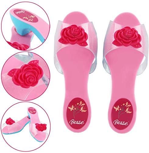 deAO Juego de Zapatos y Accesorios de Princesa Conjunto Infantil de Imitación 4 Pares de Zapatos de Tacón y 8 Joyas Fabricado en Plástico