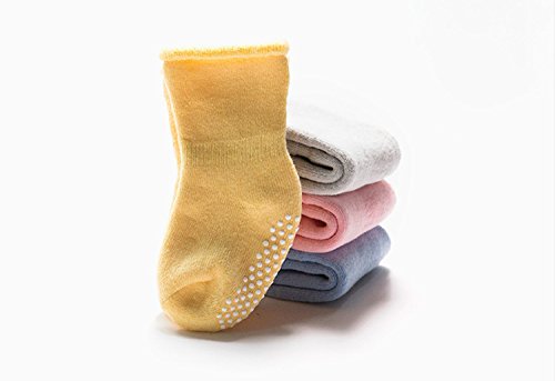 DEBAIJIA 3 Pares De Bebé Calcetines de Algodón Antideslizante Grueso Recién Nacidos 12-36 Meses para Niños Niñas 3 Colores Gris/Blanco/Azul