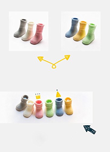 DEBAIJIA 3 Pares De Bebé Calcetines de Algodón Antideslizante Grueso Recién Nacidos 12-36 Meses para Niños Niñas 3 Colores Gris/Blanco/Azul