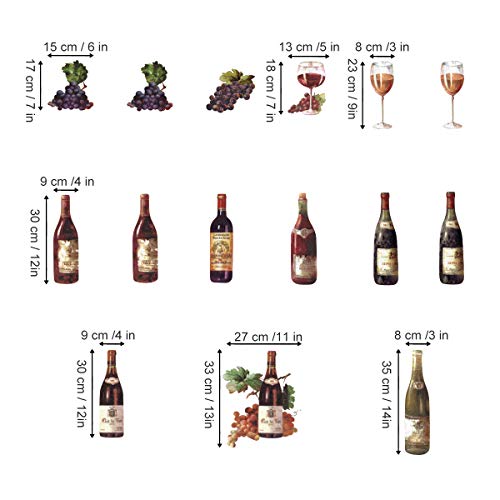 decalmile Pegatinas de Pared Cocina Botella De Vino Vinilos Decorativos Uva Fruta Adhesivos Pared Comedor Sala Salón Armario