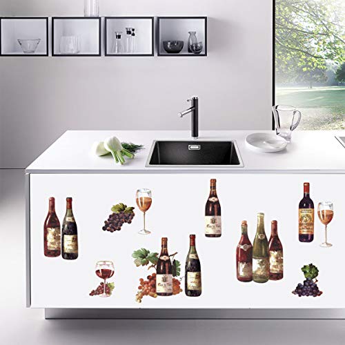 decalmile Pegatinas de Pared Cocina Botella De Vino Vinilos Decorativos Uva Fruta Adhesivos Pared Comedor Sala Salón Armario