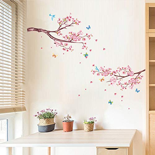 decalmile Pegatinas de Pared Flor de Cereza Vinilos Decorativos Rama Árbol Adhesivos Pared Dormitorio Salón Televisión Pared Hogar Decoración