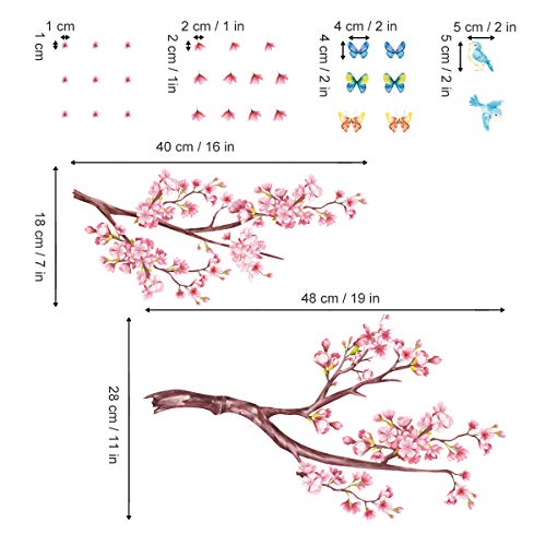 decalmile Pegatinas de Pared Flor de Cereza Vinilos Decorativos Rama Árbol Adhesivos Pared Dormitorio Salón Televisión Pared Hogar Decoración