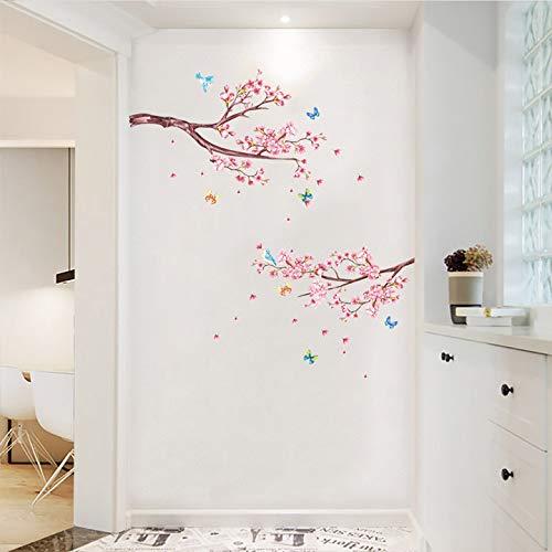 decalmile Pegatinas de Pared Flor de Cereza Vinilos Decorativos Rama Árbol Adhesivos Pared Dormitorio Salón Televisión Pared Hogar Decoración