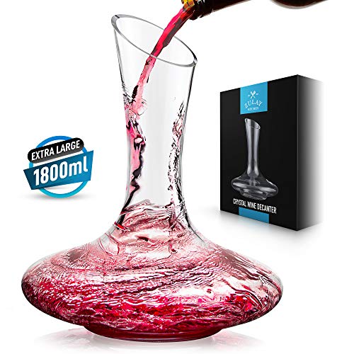 Decantador de vino tinto de cristal soplado a mano, 100% sin plomo, diseñado para una máxima aireación, mejorar el sabor y el aroma del vino, gran regalo para vino, accesorios de vino (1800 ml)