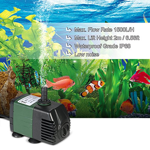 Decdeal Water Strider - 1500L/H 25W Bomba de Agua Sumergible con 2 Boquillas AC220-240V para Acuario Fuentes Jardín de Agua Sistema Hidropónico