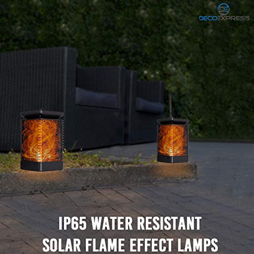 Deco Express Luces Solares Led Exterior Jardin, Pack de 2 Farolillos Solares Exterior, Farolas Solares Con Efecto Llama, Decoracion Jardin Patio Terraza Camping Fiestas