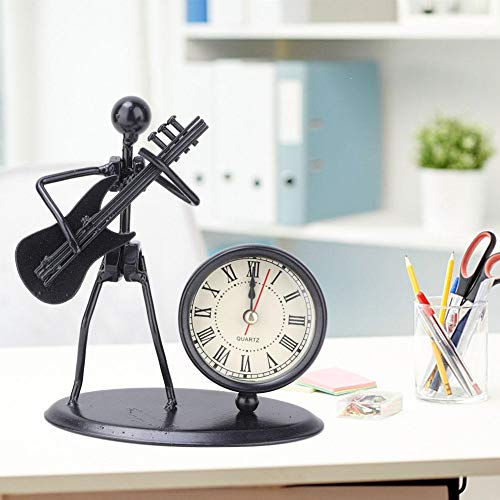 Decoración de escritorio de arte de hierro, modelo de artista de instrumentos de arte de hierro con reloj Escritorio de oficina en casa Adorno decorativo Regalo de cumpleaños de Navidad(Guitarra)