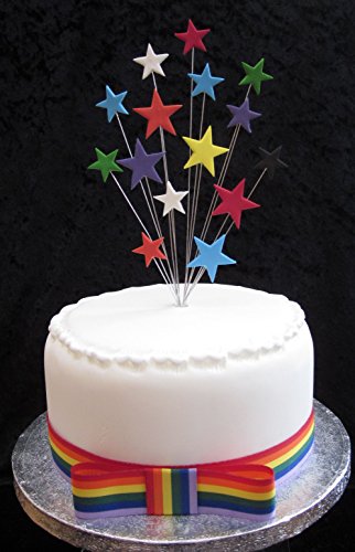 Decoración de estrellas para tarta pequeña o cupcake, incluye cinta de 1 m y 25 mm con diseño de arcoíris