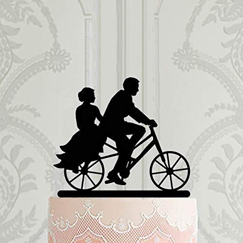 Decoración para tarta de boda con novio y bicicleta