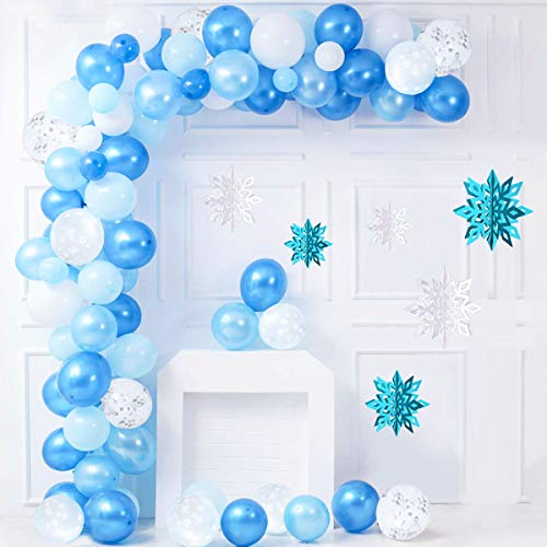 Decoraciones Cumpleaños de Fiesta para Niños,Frozen Kit de guirnaldas con globos, Globo Frozen de Copo de Nieve Globos de Feliz Cumpleaños Globo Decoración para Niña