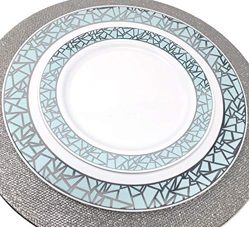 Decorline - Set de Platos de Plástico para Fiestas Premium 32 Piezas - Colección Mosaico Elegante - Oro - Platos Gruesos y Duraderos -Juego de Platos de Cena de Plástico para Toda Ocasión