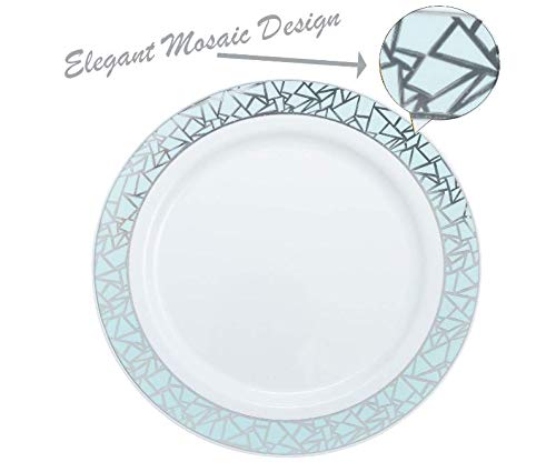 Decorline - Set de Platos de Plástico para Fiestas Premium 32 Piezas - Colección Mosaico Elegante - Oro - Platos Gruesos y Duraderos -Juego de Platos de Cena de Plástico para Toda Ocasión