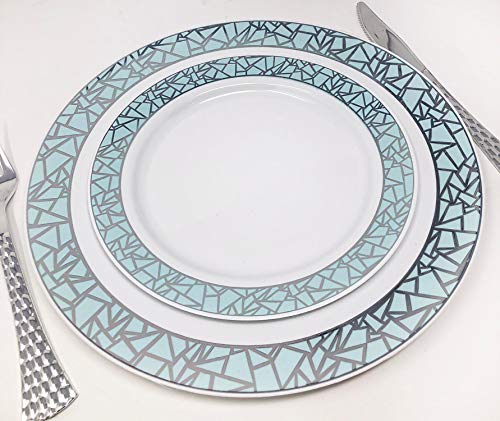 Decorline - Set de Platos de Plástico para Fiestas Premium 32 Piezas - Colección Mosaico Elegante - Oro - Platos Gruesos y Duraderos -Juego de Platos de Cena de Plástico para Toda Ocasión