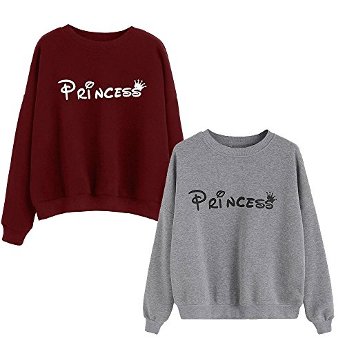 DEELIN La Mujer Simple VersáTil Cuello Redondo SuéTer De Manga Larga Princess Letra Impresa Sudadera Jersey Camiseta Sudadera